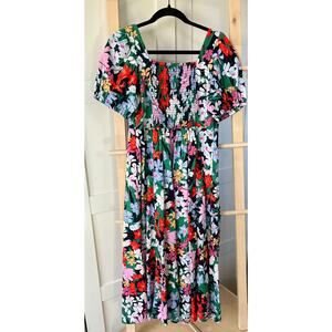 Old Navy Floral Puff Sleeve Midi Dress | Square Neck | Size Medium